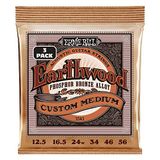 Ernie Ball Earthwood Özel Orta Akustik Gitar Telleri, Fosfor Bronz, 3'lü Paket, Ölçü 12.5-56