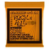 Ernie Ball Hybrid Slinky klasik rock 'n' roll elektro gitar telleri, saf nikel sargı, ölçü 9-46