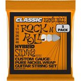 Ernie Ball Hybrid Slinky Klasik Rock 'n' Roll Elektro Gitar Telleri, Saf Nikel Yara, 3'lü Ölçü 9-46 - Renkli