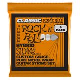 ernie ball hybrid slinky klasik rock 'n' roll elektro gitar telleri, saf nikel yara, 3'lü ölçü 9-46