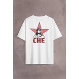 Ernosto Che Guevara Red Star Kırımızı Yıldız Sırt Ön Baskılı Oversize Tişört Unisex T-Shirt Beyaz XL