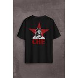 Ernosto Che Guevara Red Star Kırımızı Yıldız Sırt Ön Baskılı Oversize Tişört Unisex T-Shirt Siyah XL