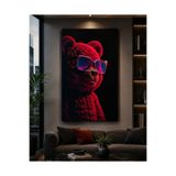 EROĞLU TABLO Kırmızı Gözlüklü Ayıcık Kanvas Tablo Pop Art Hayvan Figürlü Modern Duvar Dekoru