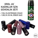 Erol Av Profesyonel Koruma Kiti - Delta 50ML Yüksek Etkili Gaz + Fenerli Ruj Şok Cihaz - Siyah