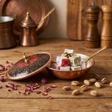 Erol Bakır El Yapımı %100 Bakır Kapaklı Mini Şekerlik / Lokumluk (Lotus Çiçeği Motifli)