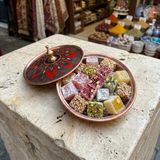 Erol Bakır El Yapımı %100 Bakır Kapaklı Mini Şekerlik / Lokumluk (Selçuklu Yıldız Motifli)