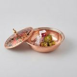 Erol Bakır El Yapımı %100 Bakır Kapaklı Şekerlik / Lokumluk (Çiçek Desenli)