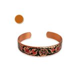 Erol Bakır Yeşil Kırmızı Floral Kilim İnce Bakır Bileklik, Ayarlanabilir