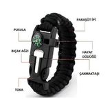 Erolav 5'i 1 Arada Survival Kamp Bilekliği | Pusulalı, Düdüklü, Çakmak Taşlı Paracord Bileklik - Siyah