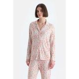 Eros 33518 Pamuklu Gömlek Yaka Önden Düğmeli Uzun Kollu Kadın Pijama Takımı