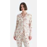 Eros 33526 Pamuklu Gömlek Yaka Önden Düğmeli Desenli Kadın Pijama Takımı