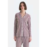 Eros 33600 Pamuklu Gömlek Yaka Önden Düğmeli Çizgili Kadın Pijama Takımı