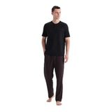 Eros Erkek Pijama Takımı, Kısa Kollu Tişört Pantolon, Siyah, M Beden