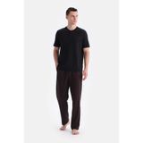 Eros Erkek Pijama Takımı, Kısa Kollu Tişört Pantolon,%50 Pamuk%50 Modal, Siyah, S Beden