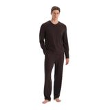 Eros Erkek Pijama Takımı, V Yaka, Cep Detaylı, Koyu Kahve, M Beden