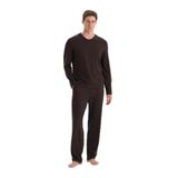 Eros Erkek Pijama Takımı, V Yaka, Cep Detaylı, Koyu Kahve, XL