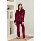Eros Eros 29660 Kadın Bordo Kadife Önden Düğmeli Gömlek Pijama Takımı