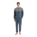 Eros Indigo Melanj Parça Detaylı Uzun Kollu Pijama Takım, Erkek, M Beden