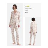 Eros Kısa kol Desenli Bisiklet yaka ESK0224Y0044 Kadın Gömlek, Pantolon, Pudra, 36