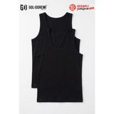 Eros Premium Erkek Pamuklu Rahat Ter Emen 2'li Ekonomik Paket Atlet - 2XL - Siyah