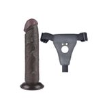 Erox Belden Bağlamalı 20 Cm Kayar Deri Çift Katmanlı Dong Siyah Dildo