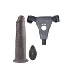 Erox Belden Bağlamalı 20Cm Çift Katmanlı Silikon Rotator Uzaktan Kumandalı Strapon Dildo-Black