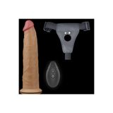Erox Lovetoy Belden Bağlamalı 23Cm Çift Katmanlı Platin Silikon Rotator Uzaktan Kumandalı Strapon Dildo