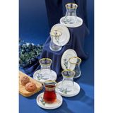 ers erbaşlar Lavender Çiçekli Gold Dekorlu 12 Parça 6 Kişilik Çay Bardağı, Çay Seti