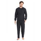 Erse Erkek %100 Pamuk Antrasit Bisiklet Yaka Selanik Dokuma Kalın Kışlık Pijama Takım