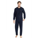Erse Erkek %100 Pamuk Lacivert Bisiklet Yaka Selanik Dokuma Kalın Kışlık Pijama Takım