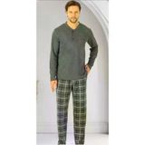 Erse Zen-335 %100 Pamuk Altı Kareli İnterlok Erkek Pijama Takımı Koyu Yeşil