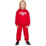 Ersefa Chicago 1886 Kapüşonlu Oversize Sweatshirt ve Eşofman Altı Takımı Kız Çocuk Kaliteli Şık Rahat - Kırmızı - 12 - 13 Yaş