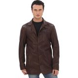 Ersefa Erkek Ceket Klasik Yaka Kahverengi Düğmeli Deri Mont Şık ve Dayanıklı Erkek Kışlık Ceket - 2XL