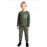 Ersefa Erkek Çocuk Pamuk Polyester Örme Pijama Takımı Ekose Desenli Kaliteli Şık Rahat - Haki - 7 - 8 Yaş