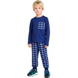 Ersefa Erkek Çocuk Pamuk Polyester Örme Pijama Takımı Ekose Desenli Kaliteli Şık Rahat - Lacivert - 7 - 8 Yaş