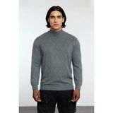 Ersefa Erkek Gri Regular Fit Yarım Fermuarlı Dik Yaka Baklava Triko Kazak Kışlık Günlük Şıklık Için - 3XL
