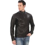Ersefa Erkek Kuzu Derisi Ceket Slim Fit Siyah Fermuarlı Deri Mont Tarz Şık ve Modern Tasarım