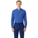 Ersefa Erkek Modern Slim Fit Hakim Yaka Yarim Dugmeli Pamuklu Uzun Kollu Gomlek Fonksiyonel Rahat - Koyu Mavi