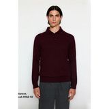 Ersefa Erkek Smart Polo Yaka Triko Kazak Fitted Kalıp Uzun Kollu Günlük Tarz Için Ideal Seçim Kaliteli - Bordo - XL