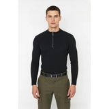 Ersefa Erkekler Için Fitted Kesim Fermuar Detaylı Dik Yaka Fitilli Pamuk Polyester Triko Kazak Casual Tarz - Siyah