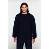 Ersefa Erkekler Için Gri Oversize Bisiklet Yaka Düz Triko Kazak Günlük Giyimde Konforlu Şık Tasarım - Lacivert - 2XL