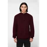 Ersefa Erkeklerin Soğuk Havalar Için Ideal Regular Kalıp Akrilik Düz Triko Fermuarlı Kazak Kaliteli - Bordo - 4XL