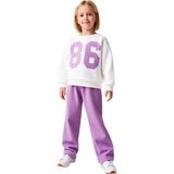 Ersefa Genç Kız Pamuklu Oversize Sweatshirt ve Eşofman Altı Takımı Spor ve Eğlence Kaliteli Şık Rahat - Lila - 5 - 6 Yaş