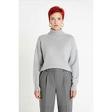 Ersefa Kadın Basic Oversize Dik Yaka Triko Kazak Düşük Kol Uzun Boy Kışlık Günlük Şıklık Sunar Kaliteli - Açık Gri - XS