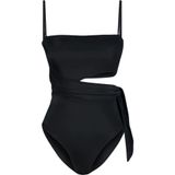 Ersefa Kadın Moda Atma Kap Askılı Brief Yaka Siyah Straplez Cut Out Pencereli Regular Mayo