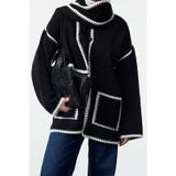 Ersefa Kadın Modern Tarz Oversize Bisiklet Yaka Midi Triko Hırka