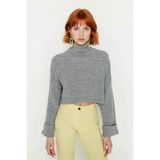 Ersefa Kadın Oversize Super Crop Balıkçı Yaka Kışlık Triko Kazak Uzun Kollu Rahat ve Şık Stil Kaliteli - Gri - M