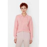 Ersefa Kadın Oversize Triko Polo Yaka Saç Örgü Düşük Kollu Rahat Kışlık Basic Stil Kazak Kaliteli - Pembe