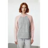 Ersefa Kadın Reglan Kollu Renk Bloklu Fermuar Detaylı Dik Yaka Oversize Triko Kazak Günlük Tarz. Kaliteli - Pembe