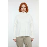 Ersefa Kadınlar Için Kışlık Şıklık Sunan Düz Düşük Kol Balıkçı Yaka Akrilik Geniş Kalıp Triko Kazak - Ekru - 4XL